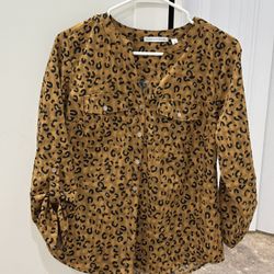Notations leopard print button-up blouse