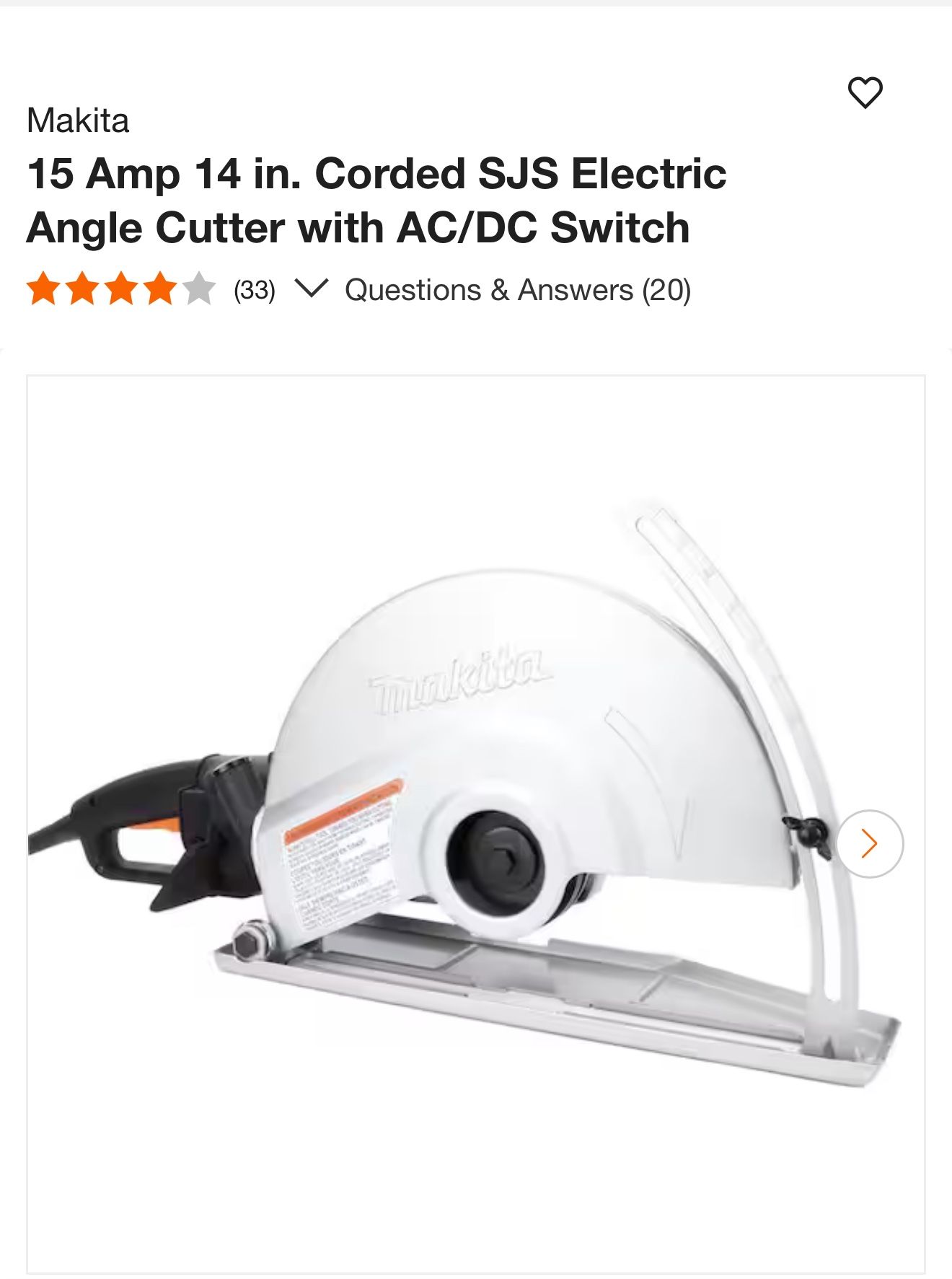 15 Amp 14 in. Corded SJS Electric Angle Cutter with AC/DC Switch