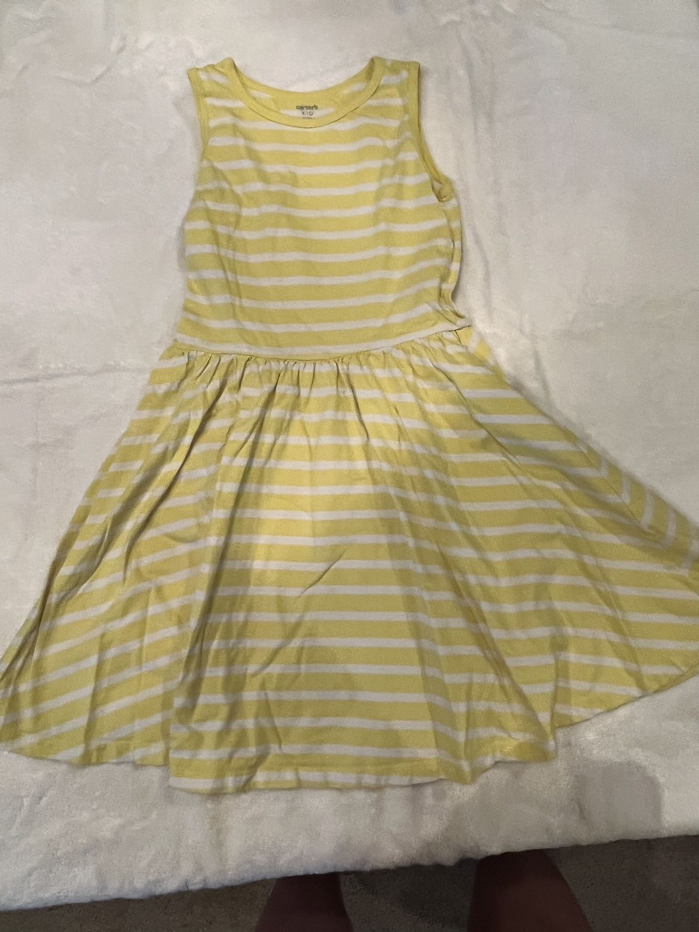 Little Girls Size 8 Carter’s Yellow & White Striped Dress With Full Shirt