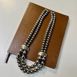 Vintage Women’s Metallic Mirror Double Layered Beaded Bold Statement Necklace