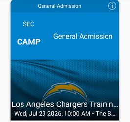 Tickets Chargers Training Camp various dates