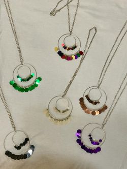 Double hoop, sequin necklaces
