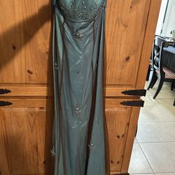 Teal with Brown Overlay Evening Dress, Prom Dress