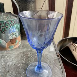 four Vintage Fostoria Made for Avon "American Blue" Wine Glasses