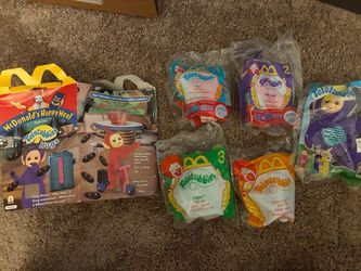 Vintage 1(contact info removed) Teletubbies Fast Food Toy Lot (5 Sealed Plush + Used Box)
