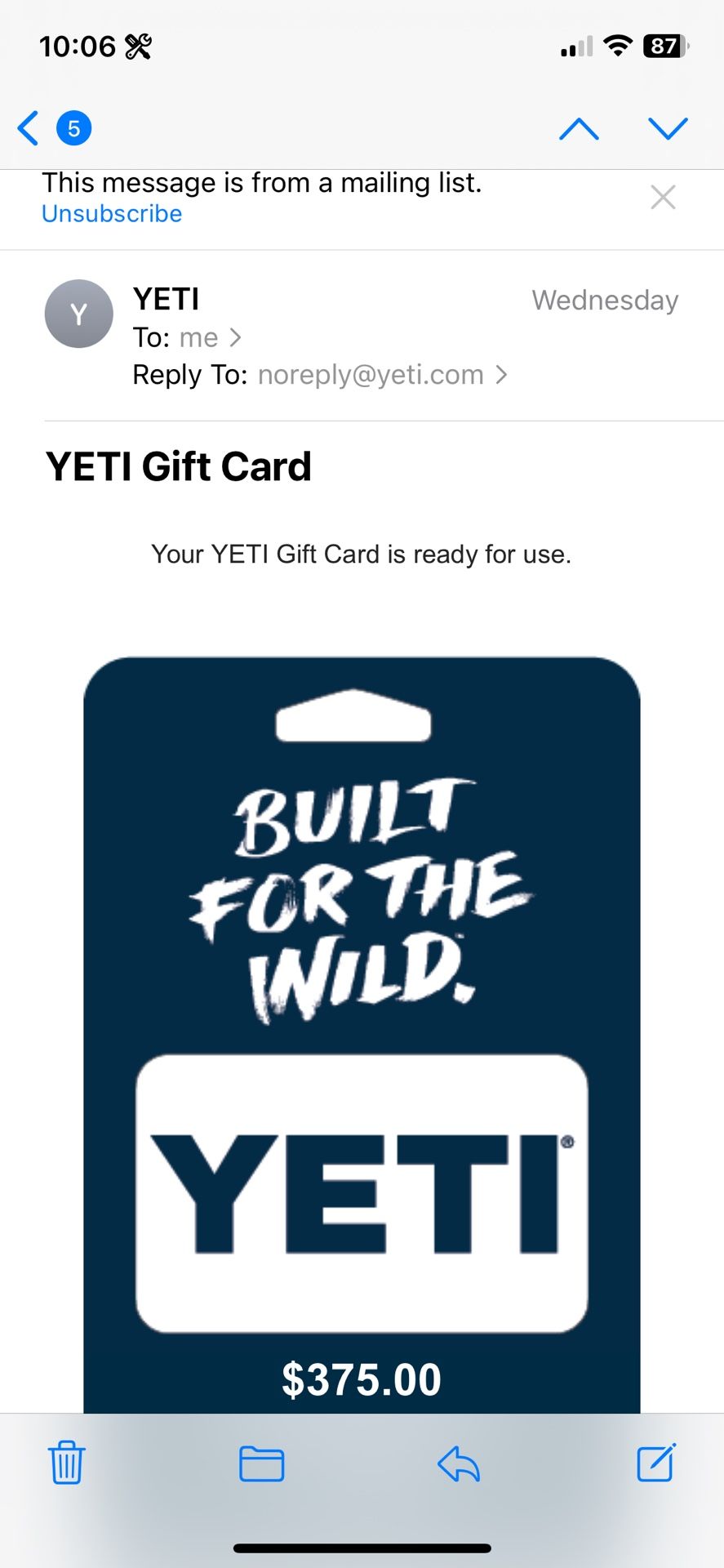 $375 Yeti Gift Card