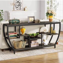 Tribesigns 70.9 Inch Long Sofa Table with Shelves, Rustic Console Table with Storage