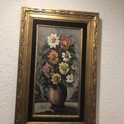 Original Vintage Floral Oil Painting In A Beautiful, Frame 