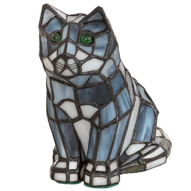 Elegant Design Stained Art Glass Cat Table Lamp