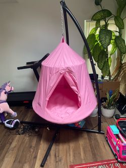 Pink Kids Hanging Tent Swing with Stand
