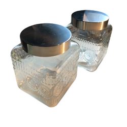 Set of 2 Glass Canisters with Silver Lids