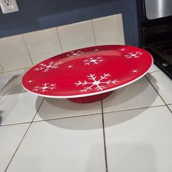 Red holiday cake stand ceramic