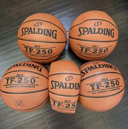 5 Spalding TF-250 Basketballs - 28.5" (Women's/Youth) - Indoor Use Only