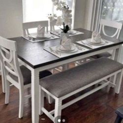 ✅️✅️6-Pc Dining Set Table + 4 Chairs + Bench✅️✅