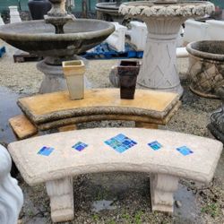 Concrete Mosaic Tile Inlay Curved Benches / Cement Garden Patio Bench / Outdoor Patio Furniture