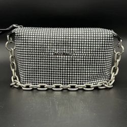 Miu Miu Black Rhinestone Evening Bag With Silver Chain Strap