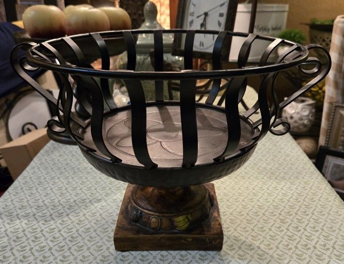 Hammered Metal Centerpiece With Wood Base