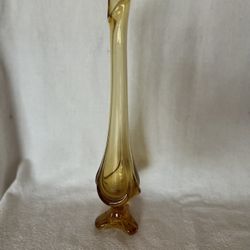 Viking Swung Glass Amber Vintage 13”Petal Drape 3 Toed Vase