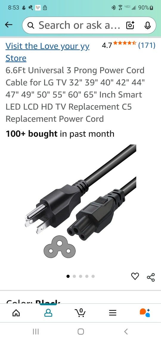 New LG Universal Power Cord 3 Prongs
