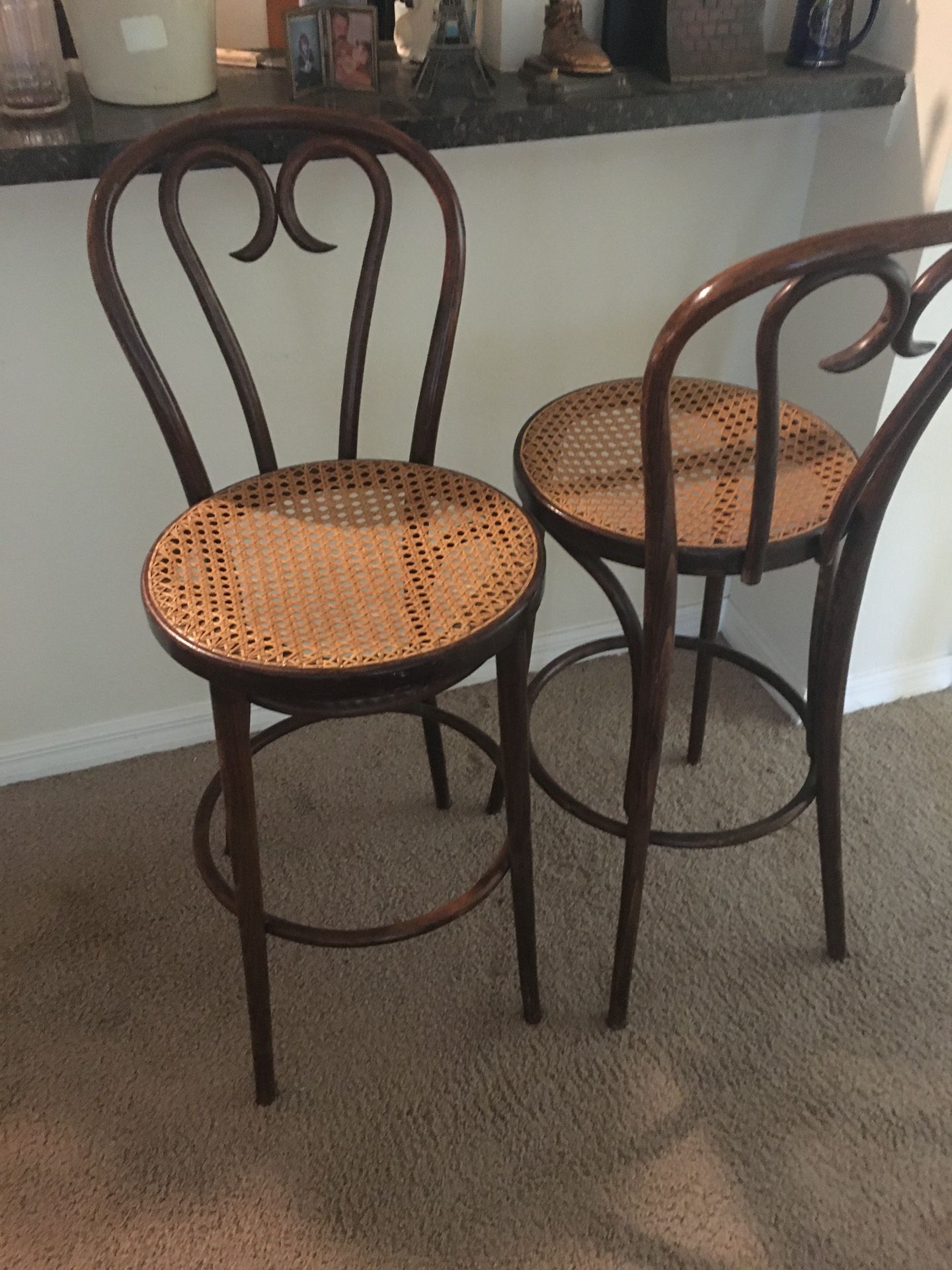Authentic Thonet Cain Seat Bar Stools