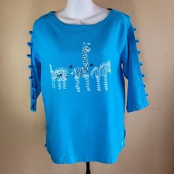 Vintage LaurieJo Designs Top Hand-Painted Row Design 100%Cotton Size S