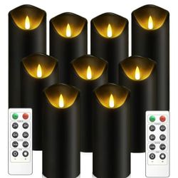 New  Set of 9 Flickering Flameless Candles BLACK