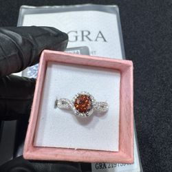 GRA certified 1ct center stone Garnet Colored Moissanite 925 silver ring size 9