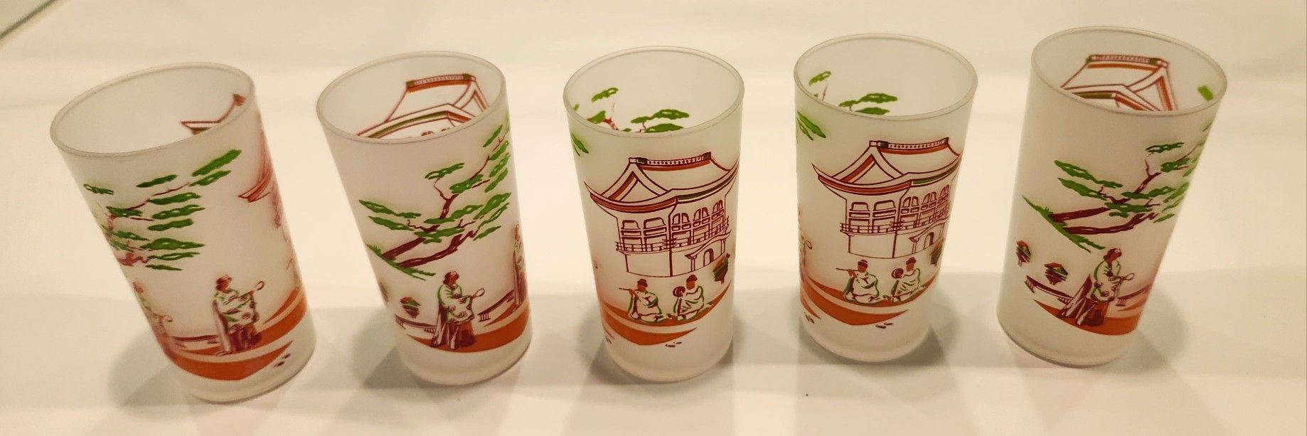 5 Mid-Century Frosted Glass Tumblers