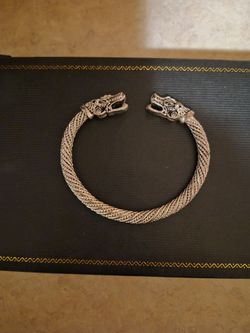 Silver norse viking style dragon head bracelet