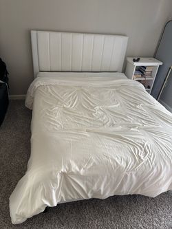 Queen size cream fabric bed frame