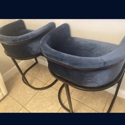 Bar Height Stools Blue Velvet Like New