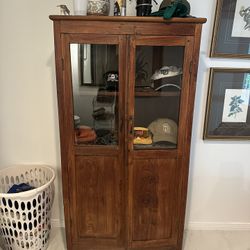 Vintage oak Cabinet With Glass Doors 