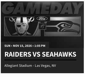 2 Raiders vs Seahawks NFL Ticket Nov 15 2026