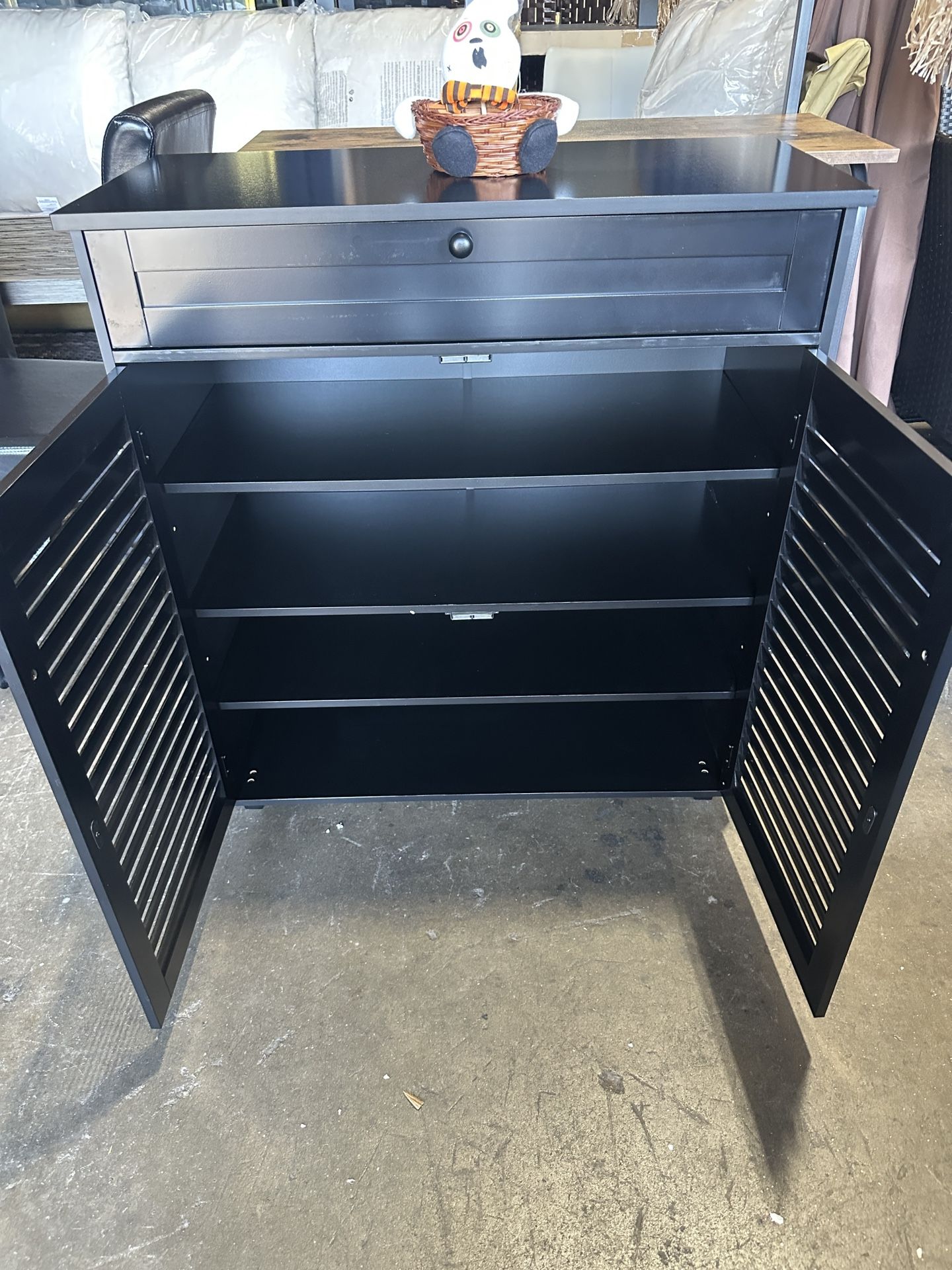 Black Shoe Storage Cabinet with Drawer, Modern Shoe Rack with Removable Shelves