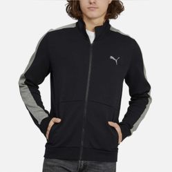 Puma Men’s Full Zip Track Jacket Cardigan Sweater Jacket (Black/Grey Large)