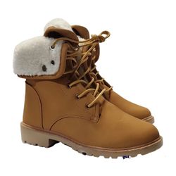YELLOW brown BOOTS WITH Faux Fur In The Timberland Style "NOT TIMBERLAND"