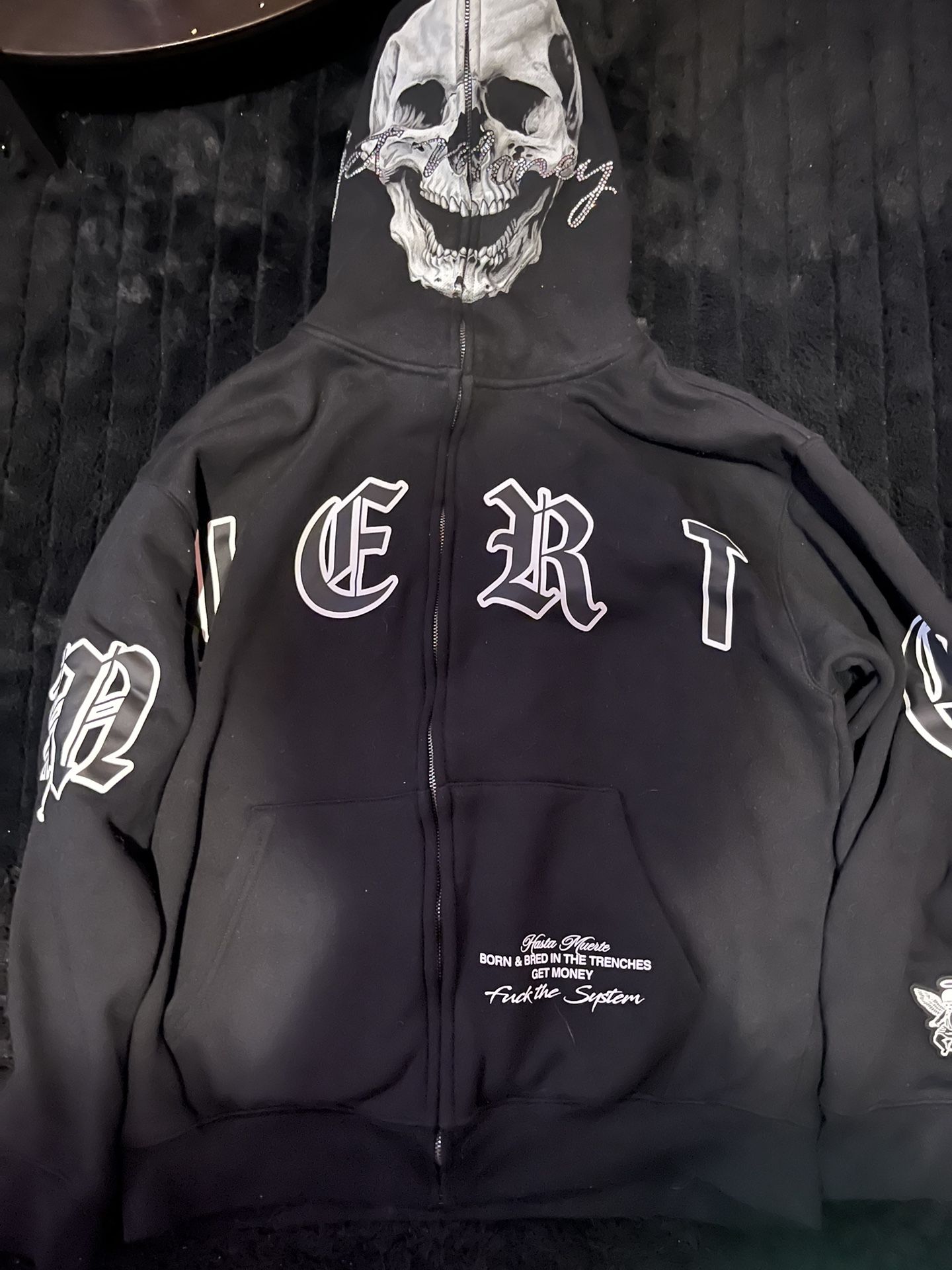 muerte hoodie angel baby rinestone fullzip