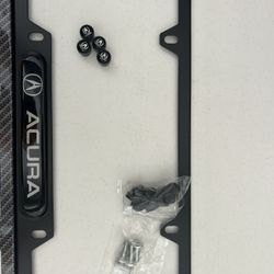 Valve stem caps , black key chain and 2 carbon fiber license plates  ACURA   Each  License plate frame  8$；Ekeychain8$;Four  piece Tire valve cap  8$.