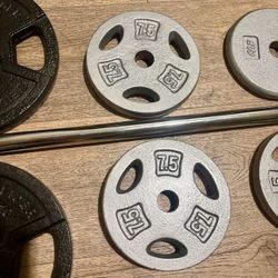 7 ft Steel Standard Bar With Weight Plates [ 25s, 10s, 7.5s and 5s {Brute Weight= 120 lbs)