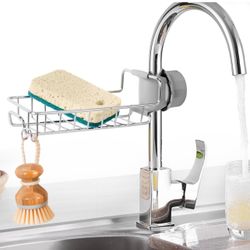 Stainless Steel Faucet Sponge Holder - Kitchen and Bathroom Sink Organizer Rack