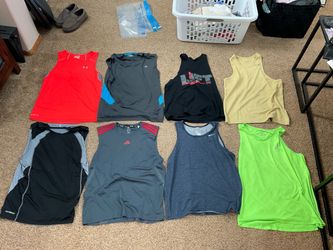 8 men’s tank tops sleeveless workout shirts size L & XL Nike, Adidas, Under Armor, etc