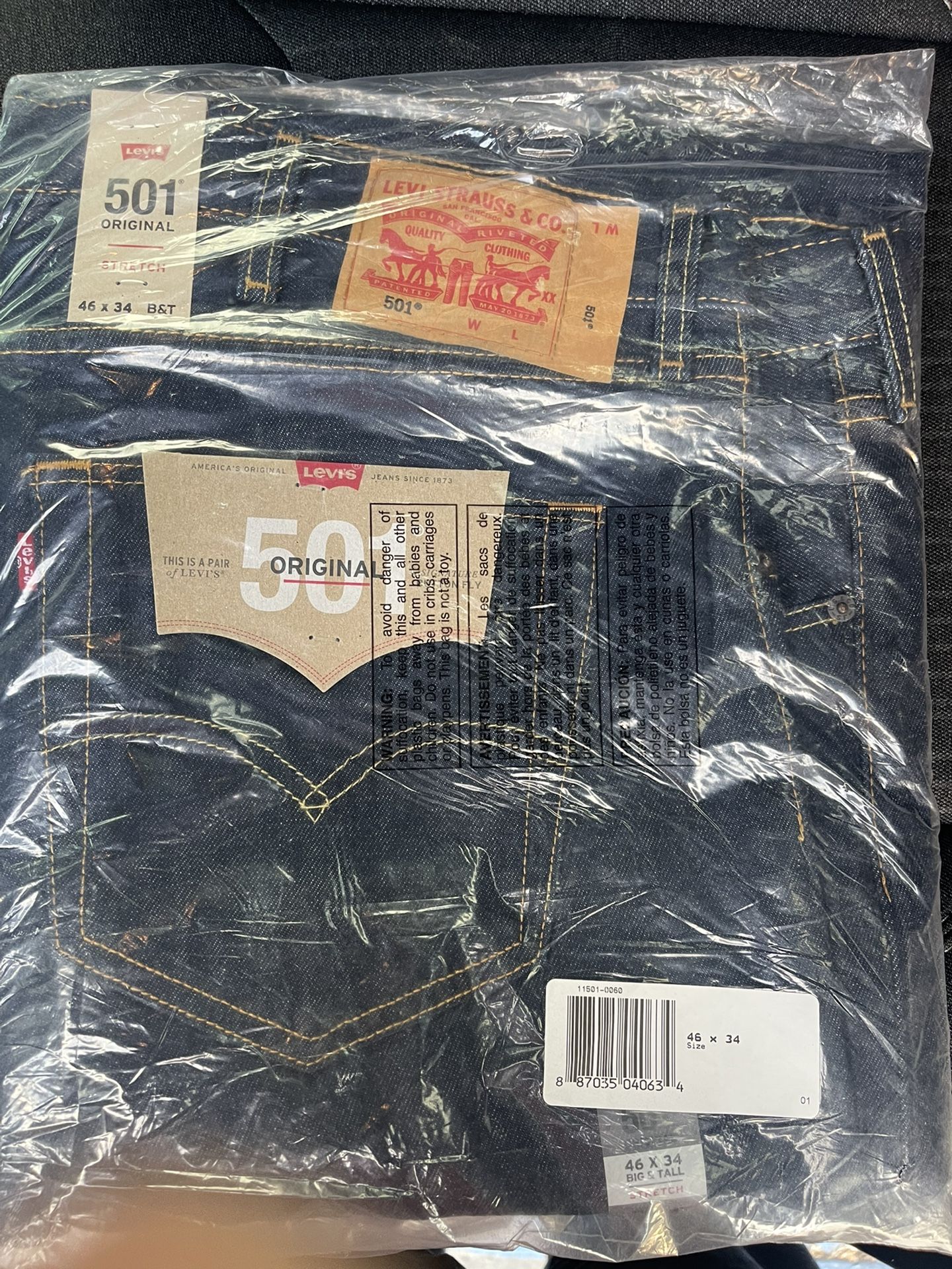 Levi’s 501 46x34 Big & Tall The Rose Indigo Blue New Stretch Material