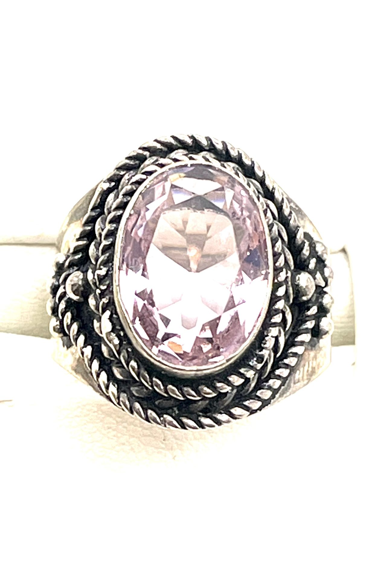 Silver Amethyst Large Stone Ring Sz 10