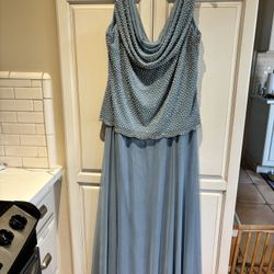 Cachet Size 14 long blue sleeveless gown cowel neck and embellished top side zip