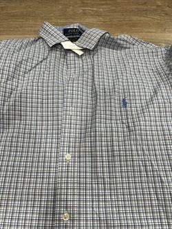 Long Sleeve Plaid Blue Accent Polo Button Down Shirt RL