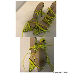 Neon Yellow Snake Skin Tie Up Heel