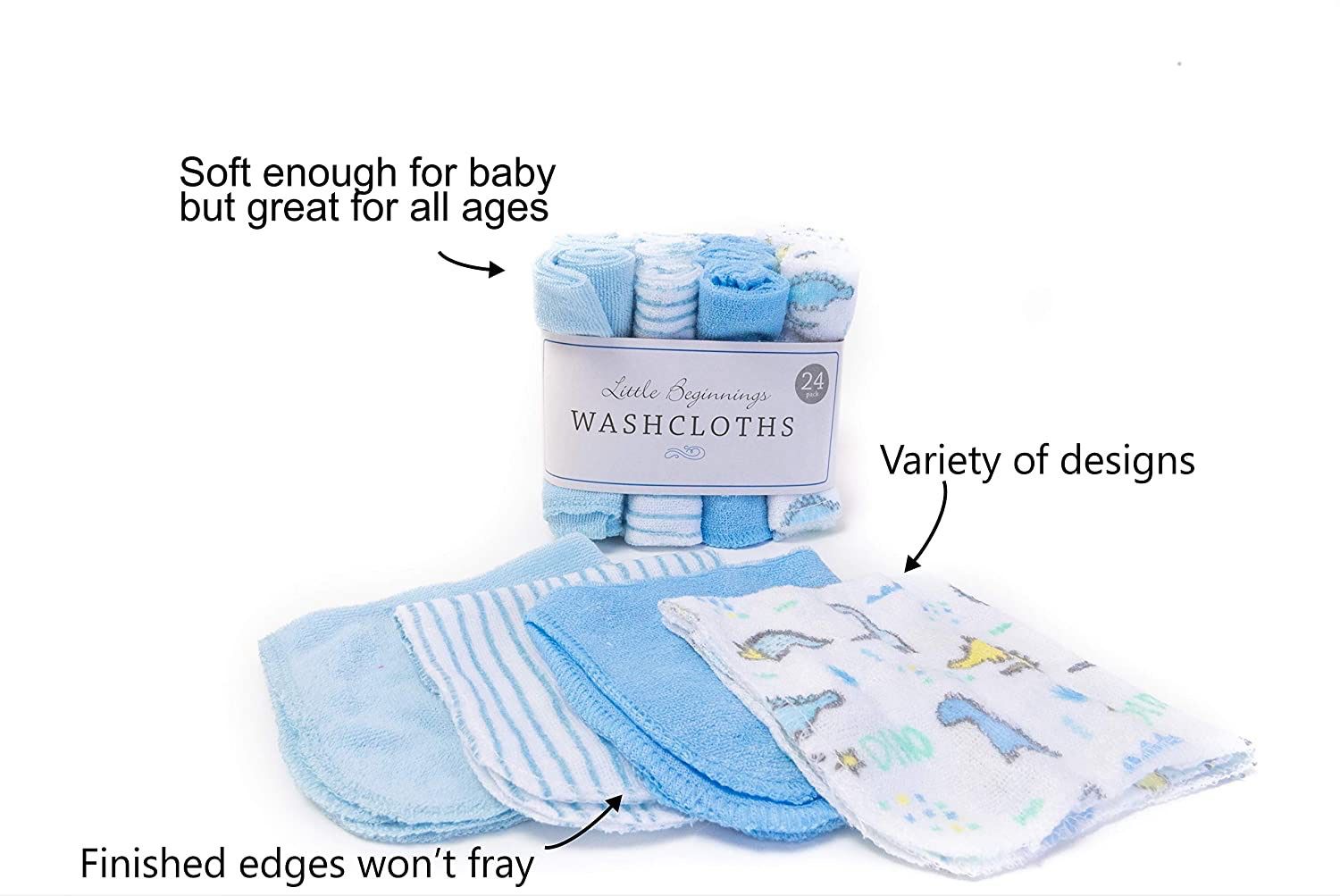 Cudlie Accessories Little Beginnings Unisex Baby 24-pack Rolled Washcloth (dino)