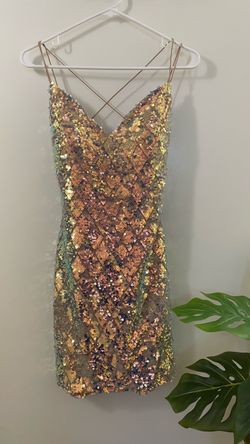 Windsor Gold Sequin Mini Dress with Crisscross Straps