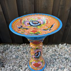 Mexican Talavera Terracota Hummingbird Birdbath Decor, Pottery, Clay Pot, Planter.