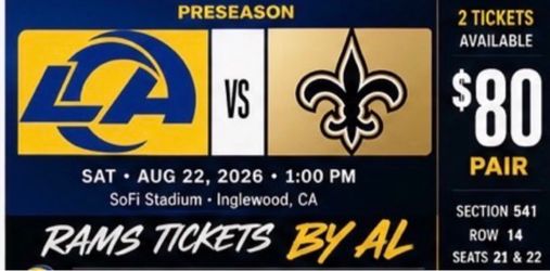 2 NFL Preseason Tickets Rams vs Saints 2026